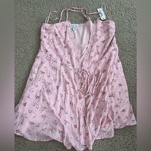 Francesca’s Pink Floral Front Tie Dress